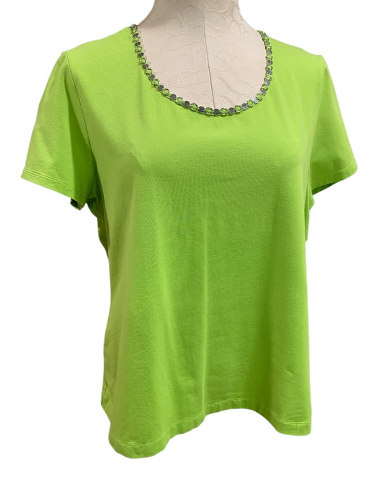 Large Laura Ashley Lime Green Womens Tshirt Embellished Neckline