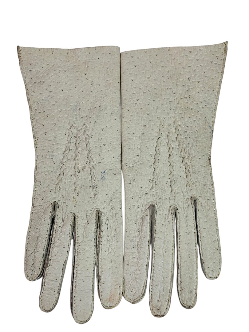 Size 6.5 Vintage Genuine Peccary Pigskin Leather Gloves Off White