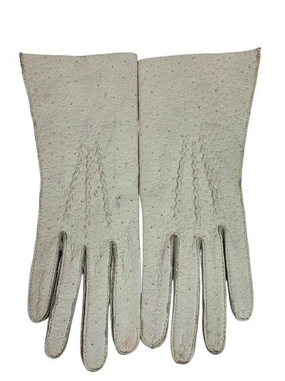 Size 6.5 Vintage Genuine Peccary Pigskin Leather Gloves Off White