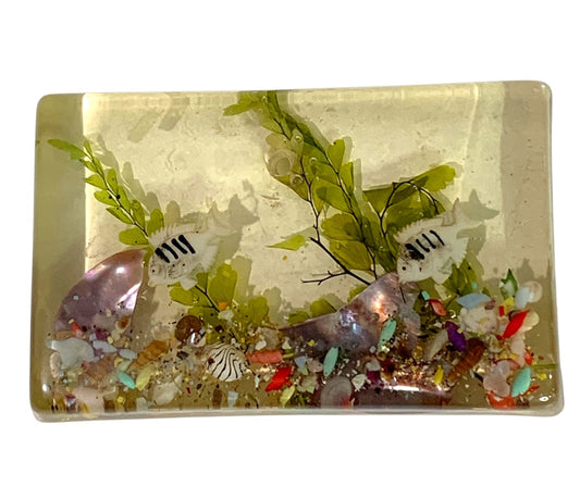 Vintage Lucite Fish Aquarium Paperweight Hanging Ornament 4.1 x 2.5"