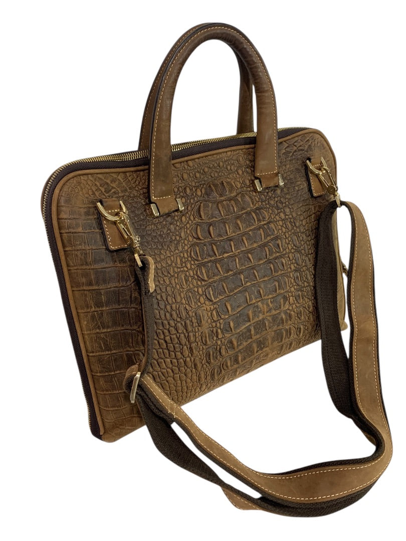 Quintessential Crocodile Style Genuine Leather Bag Briefcase Brown