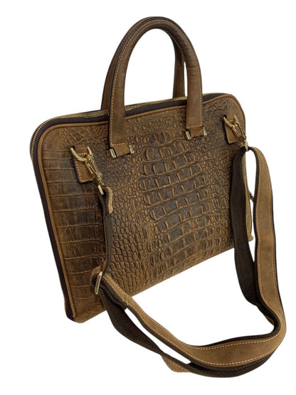 Quintessential Crocodile Style Genuine Leather Bag Briefcase Brown