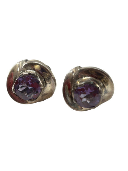 Vintage Silvertone Amethyst Screwback Non-Pierced Earrings .75"