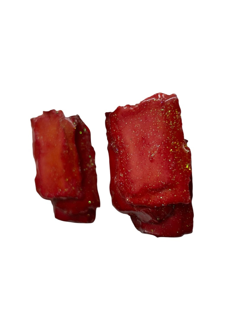 Artsy Red Sparkle Dimensional Post Pierced Earrings 1.5 Inch