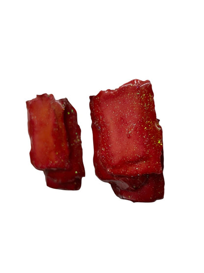 Artsy Red Sparkle Dimensional Post Pierced Earrings 1.5 Inch