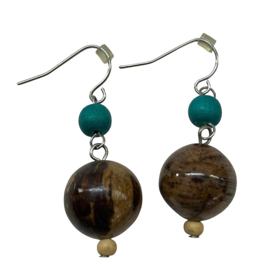 Lightweight Fish Hook Pierced Earrings Faux Turquoise Brown 1.5" Drop