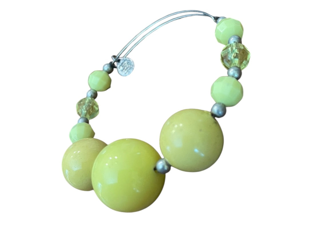 Expandable Wire Bracelet 2003 Beaded Silvertone Bracelet Yellow