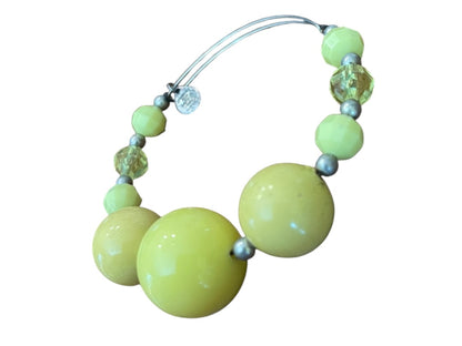 Expandable Wire Bracelet 2003 Beaded Silvertone Bracelet Yellow