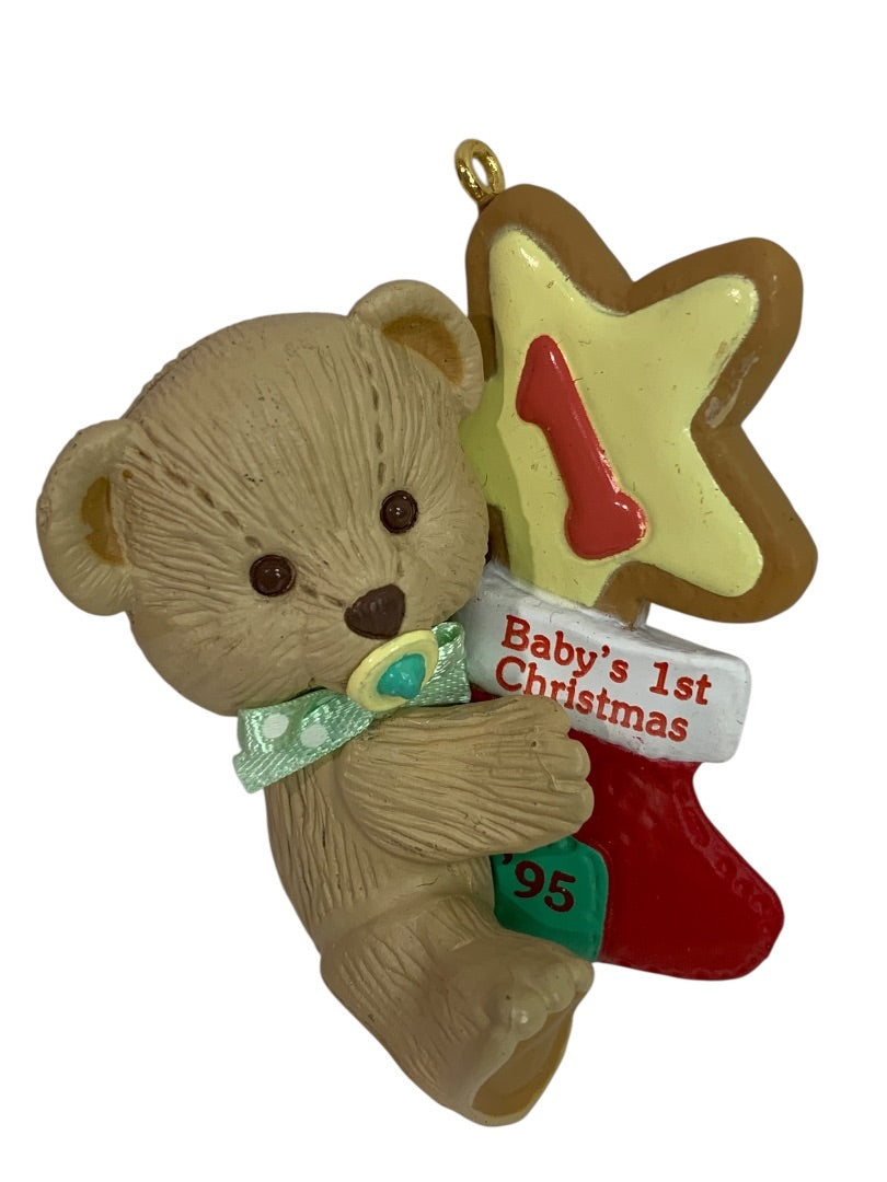 1995 Babys First Christmas Hallmark Keepsake Ornament Teddy Bear Stocking