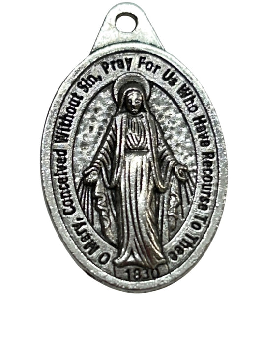 Blessed Mother Pray for Us Religious Medal Charm 1.2" Oval
