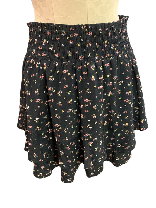 Medium Socialite Mini Skirt Black Floral Tiered Pull On