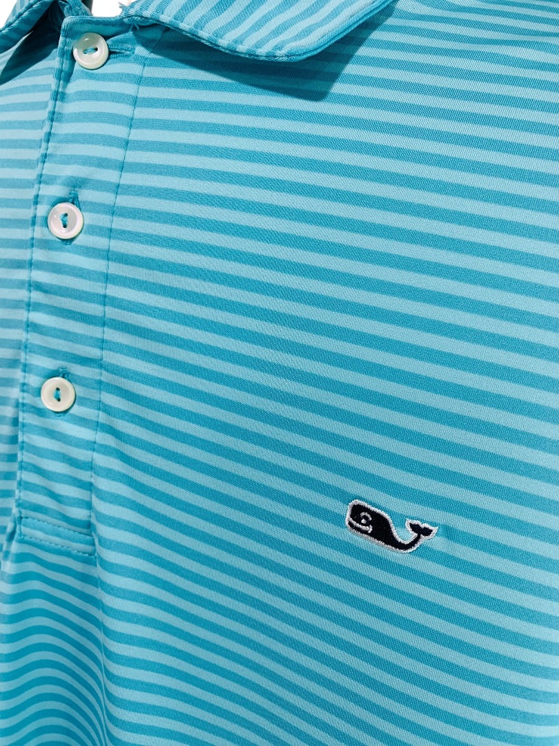 XL Vineyard Vines Mens Golf Polo Turquoise Stripe Short Sleeve Shirt