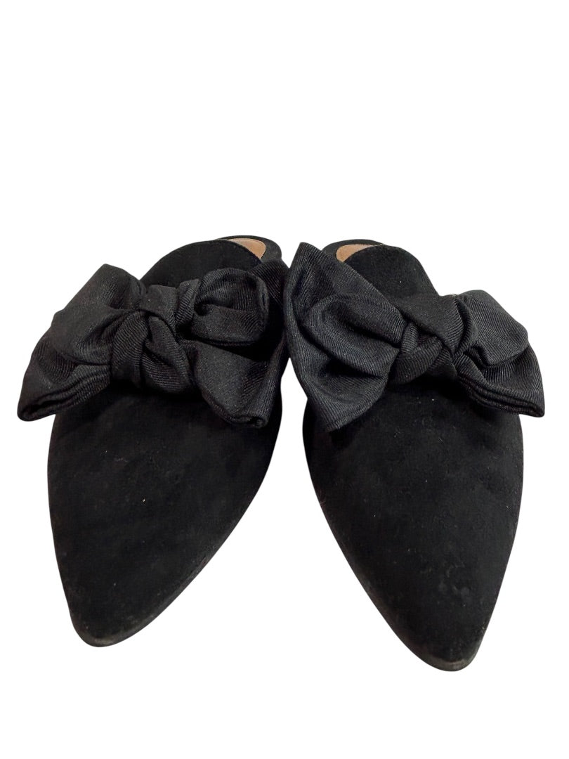 Size 7.5 Womens Faux Suede Black Slip On Shoes Grosgrain Bow Flats