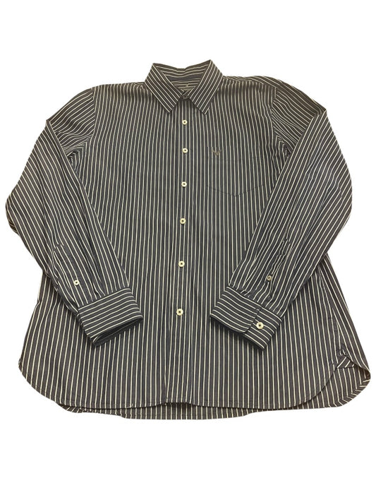 Large American Eagle Outfitters Striped Button Up Mens Shirt Blue