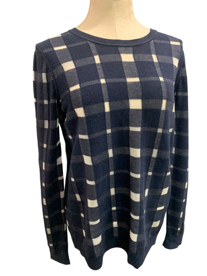Medium Banana Republic Womens Plaid Button Back Sweater Navy Blue
