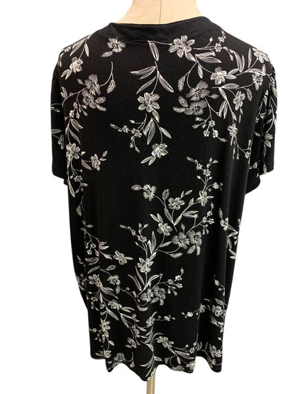 2XL Syoss Womens Soft Black Tshirt Floral Print White V-Neck