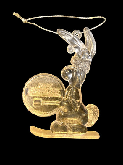 1992 Clear Acrylic Energizer Bunny Ornament 3" Christmas Ski