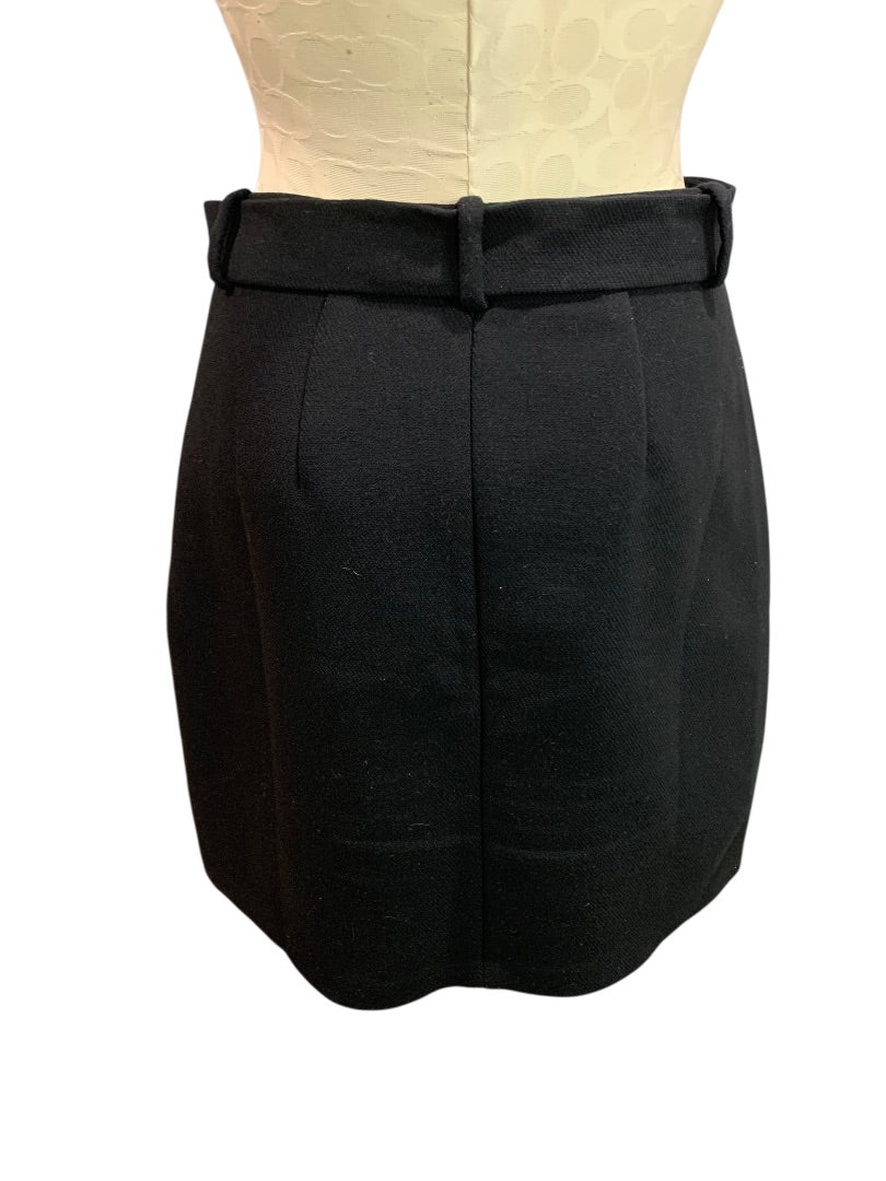 Size 2P Loft Petites Black Belted Skirt Side Zip Black Lined