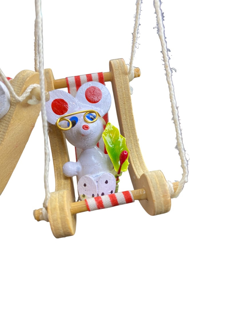 Vintage Wooden Christmas Holiday Ornaments Mouse in Chair  2.5"