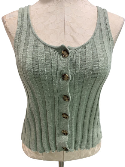 XS Loft Womens Sleeveless Ribbed Sweater Button Front Sage Green
