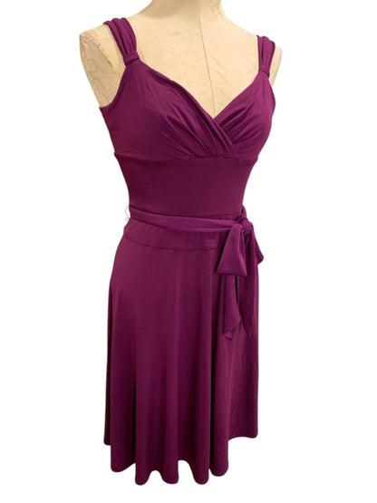 Size 4 Morgan McFeeters Purple V-Neck Dress Sleeveless Belted