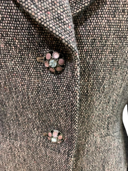 Size 6 Tahari Skirt Suit Jacket Tweed Lace Hem Black Pink Purple