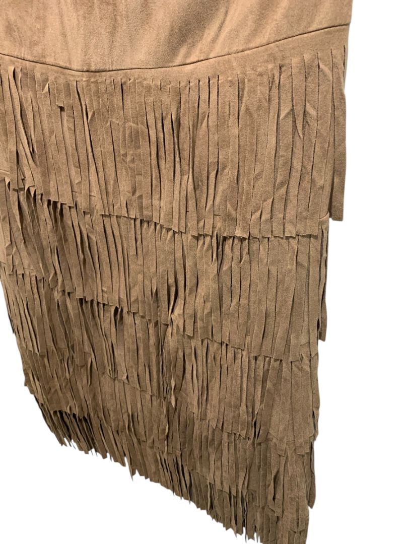 Size 3X Back in the Saddle Brown Fringed Midi Skirt Faux Suede Western