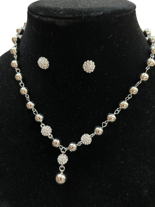 Silvertone Jewelry Set Pierced Earring Necklace Charter Club Sparkles