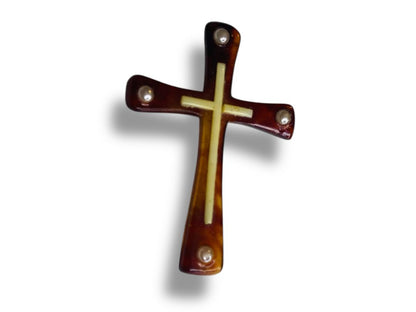 Vintage Acrylic Tortoiseshell Jewelry Pendant Cross Religious 1.5"