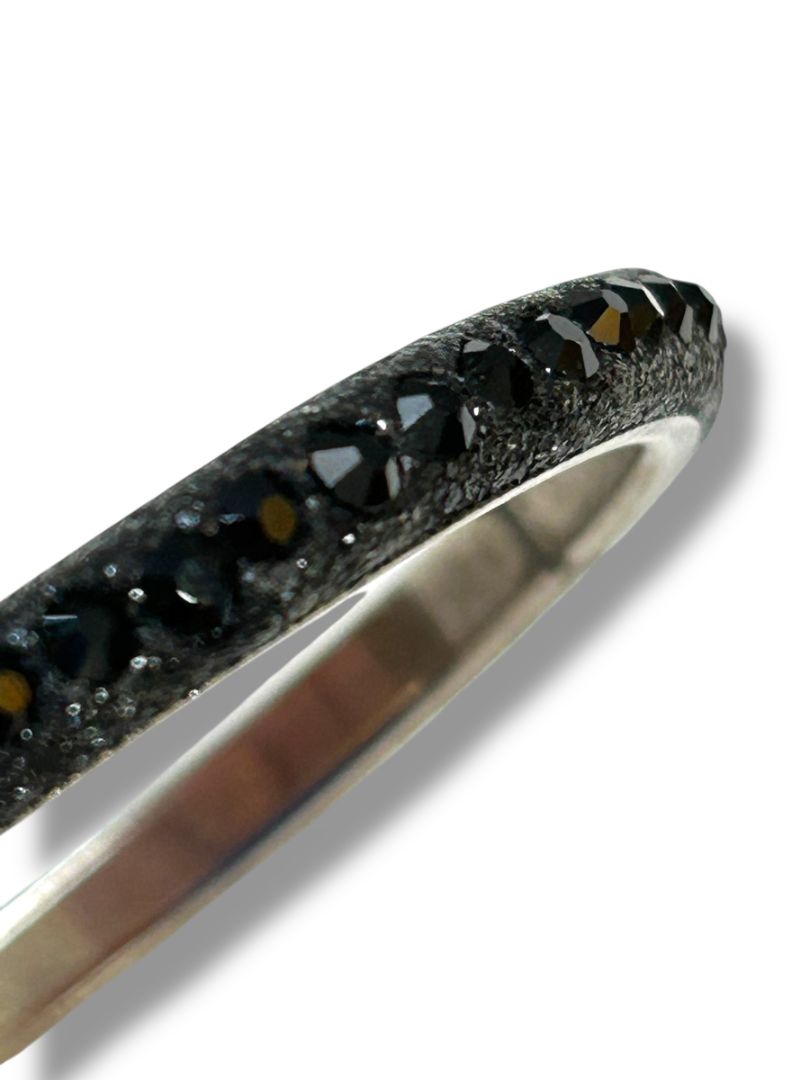 Silvertone Black Sparkle Bangle Bracelet 2.25" Inside Diameter (.4"w)