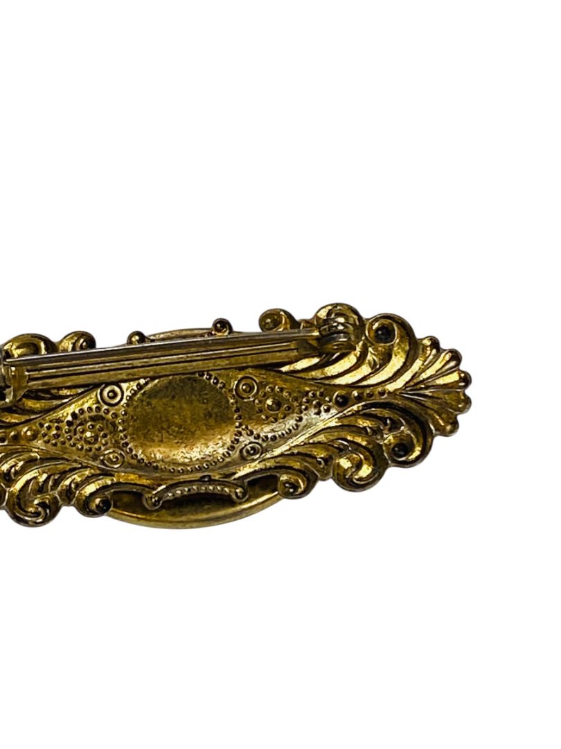 Vintage Goldtone Brooch Pin Dried Flowers in Resin 2"