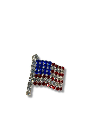 Vintage Rhinestone American Flag Brooch Pin Red White Blue 1.25"