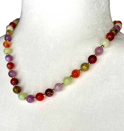 Acrylic Beaded 18" Necklace Multicolor Goldtone Spacers Lightweight