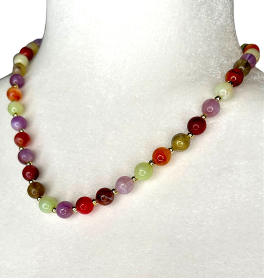 Acrylic Beaded 18" Necklace Multicolor Goldtone Spacers Lightweight