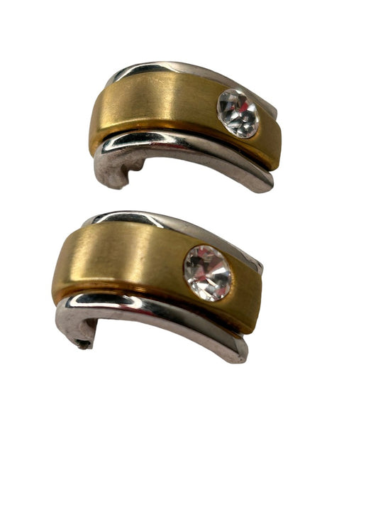 Goldtone and Silverton Non-Pierced Clip On Earring Oval Rhinestone .5"