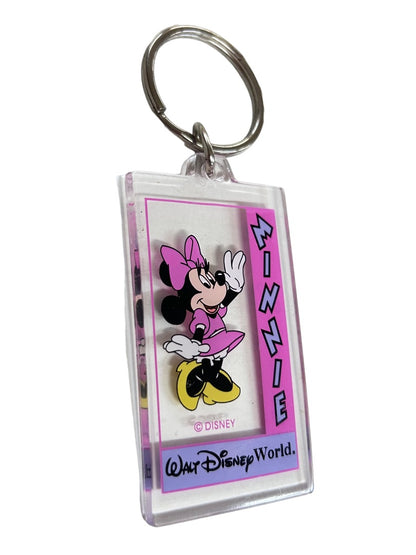 Walt Disney World Minnie Mouse Acrylic Keychain Key Ring Pink Purple