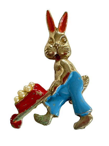 Vintage Scatter Pins Set of 2 Rabbit Farming Bunny Enameled 1.25"