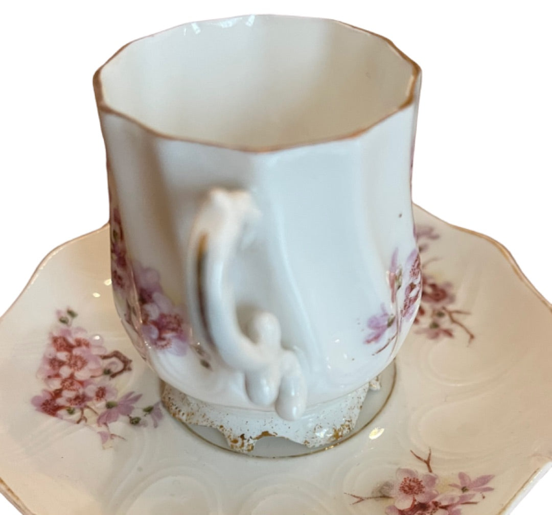 Pompadour Germany Demitasse Porcelain Cup Saucer Floral Gold Trim