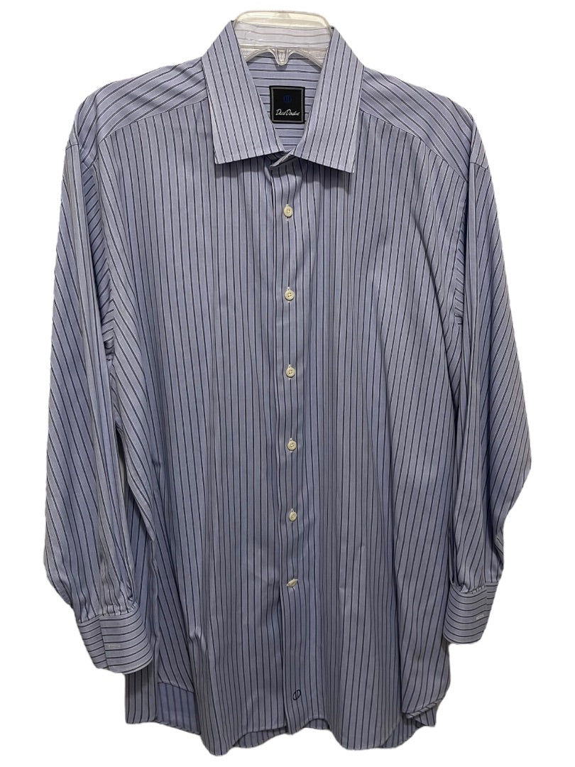 17.5 (32/33) David Donahue Mens Button Up Blue Stripe Dress Shirt 100% Cotton