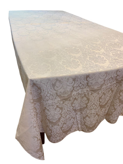 W-C Designs Tablecloth 58 x 114 Damask Ivory Pattern Table Linen Vintage 1990s