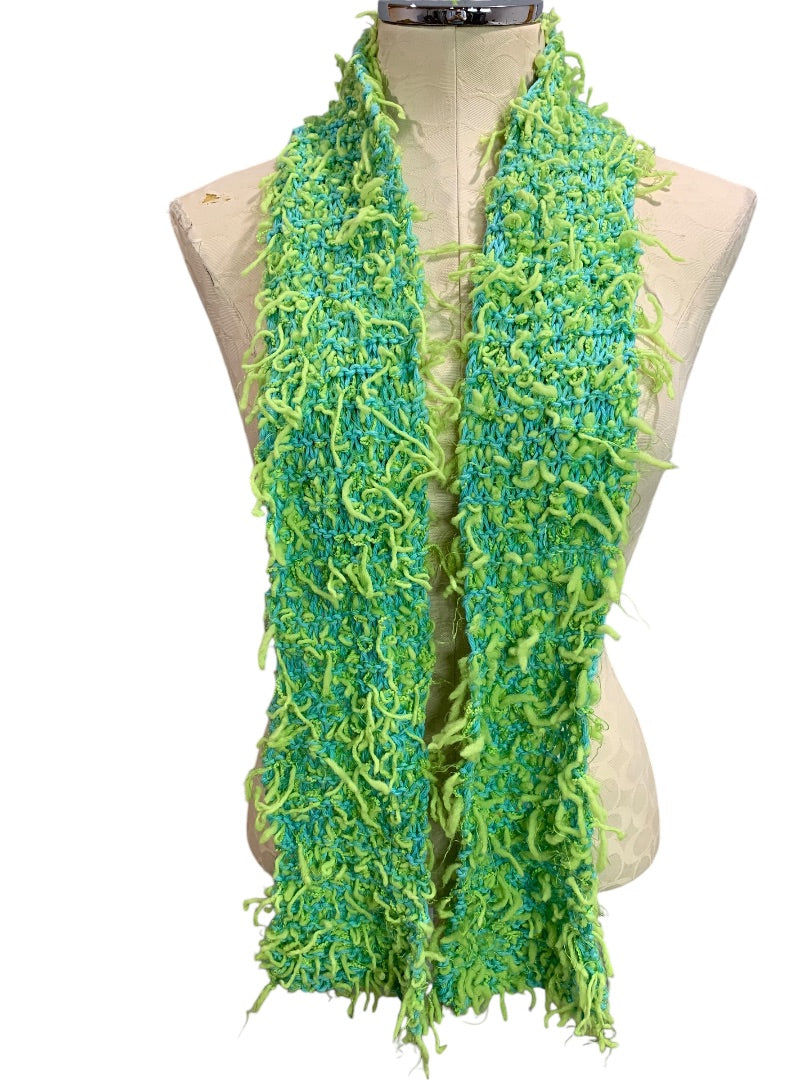 Bright Green Aqua Womens Winter Knit Scarf Shaggy Artsy 59x5 Inches