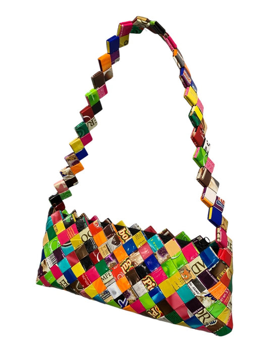 Candy Wrapper Woven Upcycle Purse Shoulderbag Zip Top Colorful