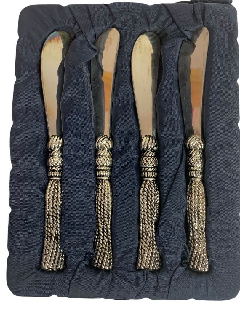 Elegance 4 Piece Hors D'oeuvres Spreader Knife Braided Tassel Handle