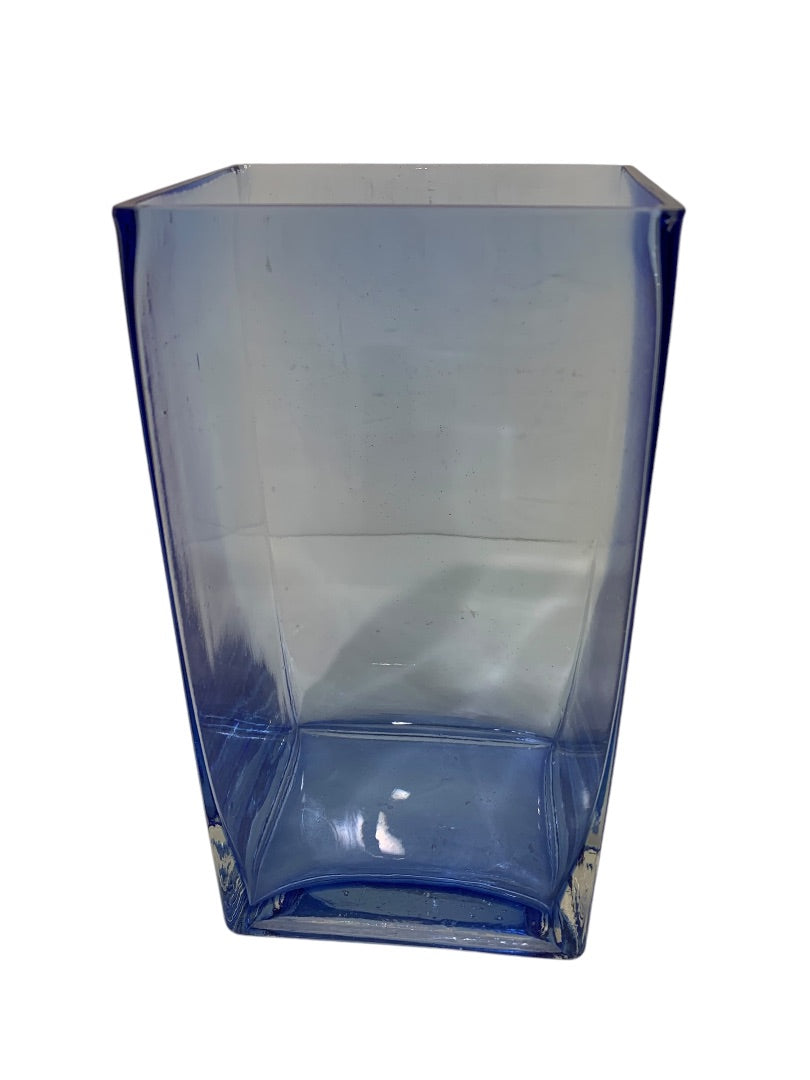 Blue Art Glass Rectangular Vase 9 Inch High