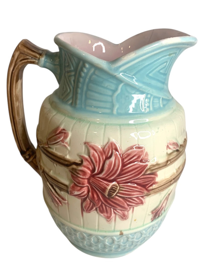 Antique Majolica Narcissus Pitcher 8 Inch Hallmark Defects