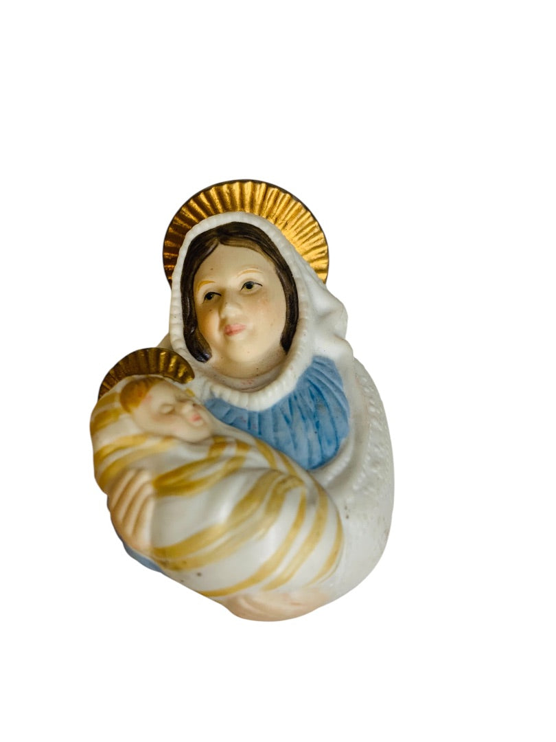 1983 Hallmark Ceramic Mary and Baby Jesus Christmas Ornament 3 Inch