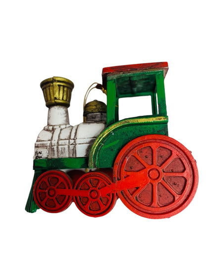 Vintage Red Green Plastic Train Ornament Christmas Holiday Rustic Look