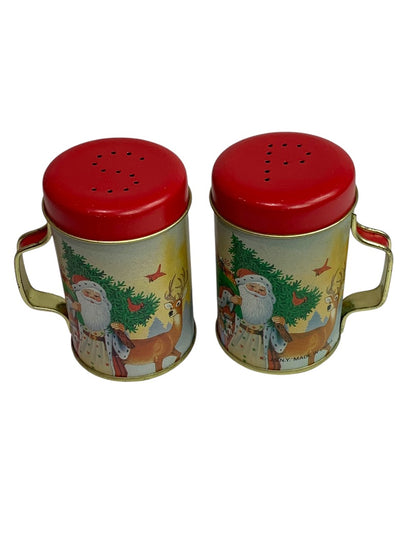 Vintage Tin Santa Christmas Salt and Pepper Shakers