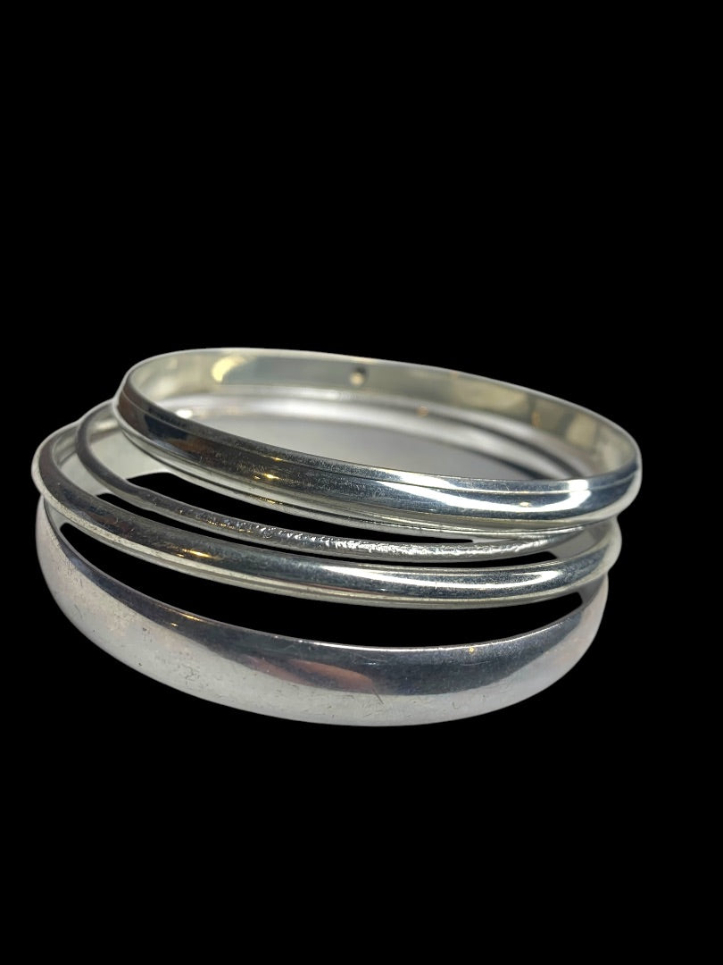 Set of 5 Silvertone Bangle Bracelets Assorted 2.75" Inside Diameter