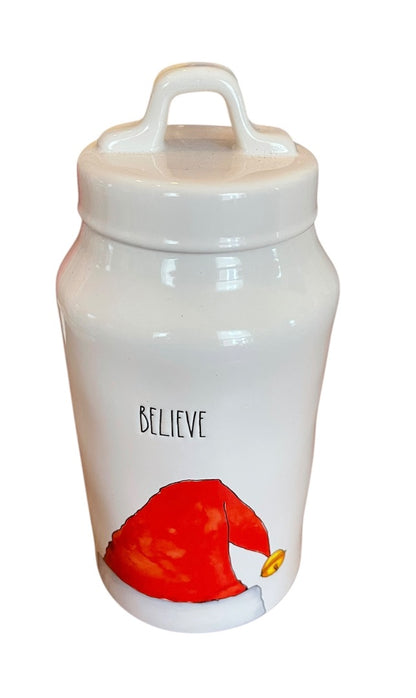 Rae Dunn By Magenta Believe Canister Cookie Jar with Lid Santa Hat